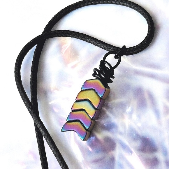5 For $25💫Iridescent Psychedelic Hematite Chevron Pendant - Picture 5 of 5